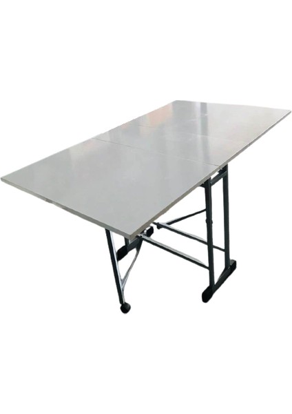 Katlanır 8 Kişilik Montajı Yapılmış MDF Mutfak Masası Lake Beyaz