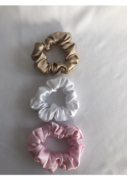 Kadın 3^lü Saç Saten Scrunchie Lastikli Simit Toka Seti