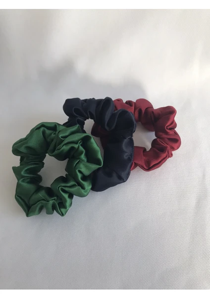 Kadın 3^lü Saç Saten Scrunchie Lastikli Simit Toka Seti