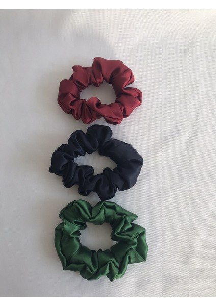 Kadın 3^lü Saç Saten Scrunchie Lastikli Simit Toka Seti