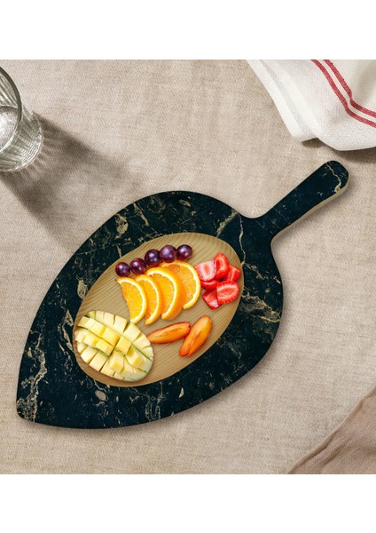 Gift Mermer Tasarımlı Yaprak Şeklinde Doğal Ahşap Servis ve Sunum Tabağı Model 12