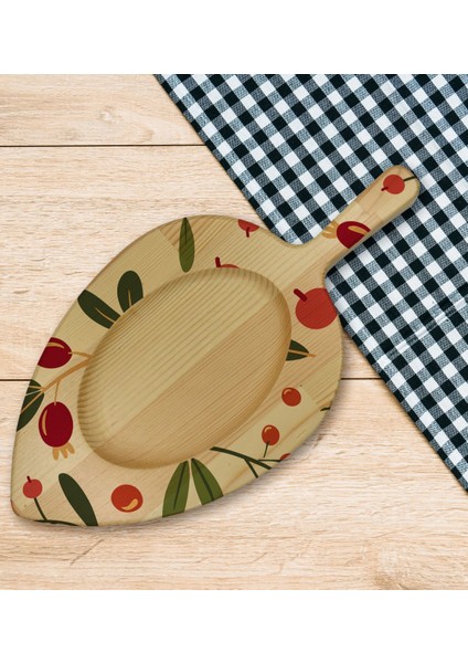 Gift Meyve Tasarımlı Yaprak Şeklinde Doğal Ahşap Servis ve Sunum Tabağı Model 1
