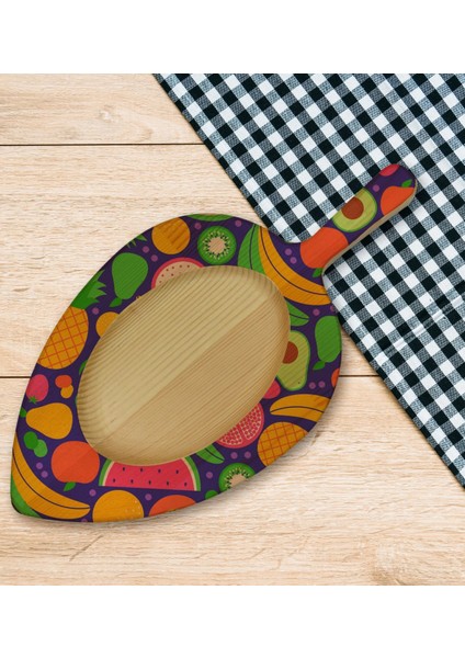 Gift Meyveler Tasarımlı Yaprak Şeklinde Doğal Ahşap Servis ve Sunum Tabağı Model 1
