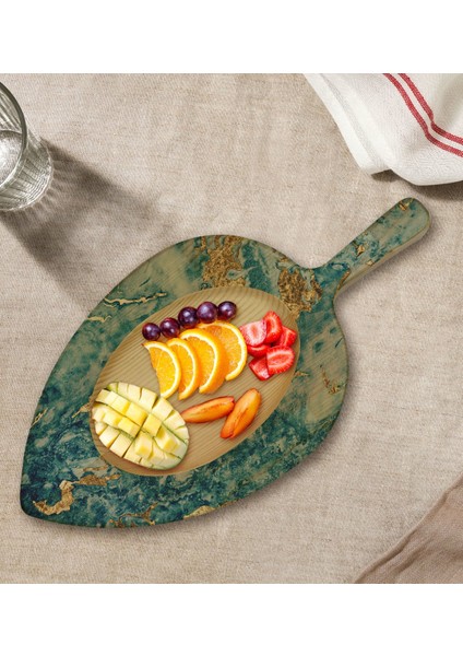 Gift Mermer Tasarımlı Yaprak Şeklinde Doğal Ahşap Servis ve Sunum Tabağı Model 9