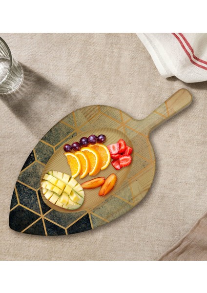 Gift Mermer Tasarımlı Yaprak Şeklinde Doğal Ahşap Servis ve Sunum Tabağı Model 6