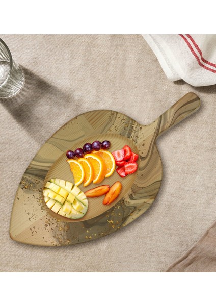 Gift Mermer Tasarımlı Yaprak Şeklinde Doğal Ahşap Servis ve Sunum Tabağı Model 5