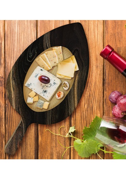 Gift Mermer Tasarımlı Yaprak Şeklinde Doğal Ahşap Servis ve Sunum Tabağı Model 7