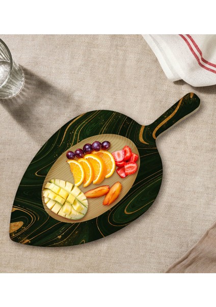 Gift Mermer Tasarımlı Yaprak Şeklinde Doğal Ahşap Servis ve Sunum Tabağı Model 4