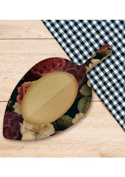 Gift Çiçekler Tasarımlı Yaprak Şeklinde Doğal Ahşap Servis ve Sunum Tabağı Model 6