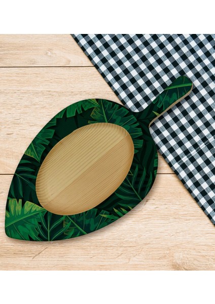 Gift Yapraklar Tasarımlı Yaprak Şeklinde Doğal Ahşap Servis ve Sunum Tabağı Model 11