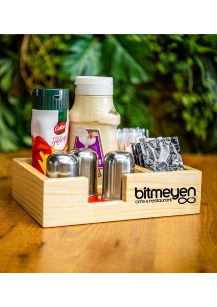 Restoran & Cafe & Barlara Özel Logolu Doğal Ahşap Dispenser Düzenleyici Model-1