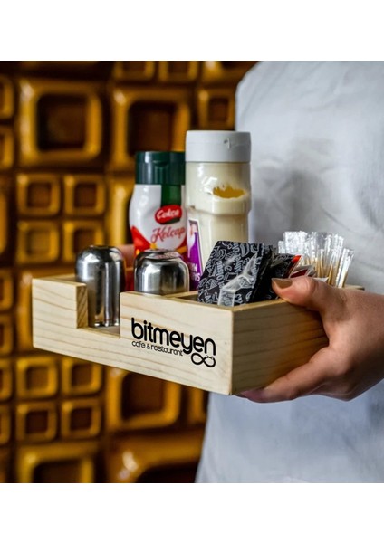 Restoran & Cafe & Barlara Özel Logolu Doğal Ahşap Dispenser Düzenleyici Model-1