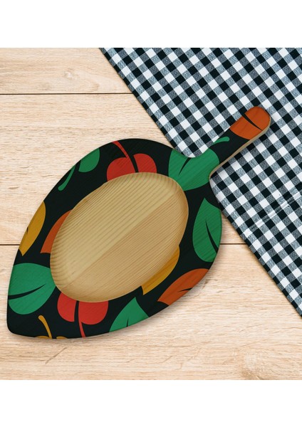 Gift Yapraklar Tasarımlı Yaprak Şeklinde Doğal Ahşap Servis ve Sunum Tabağı Model 7