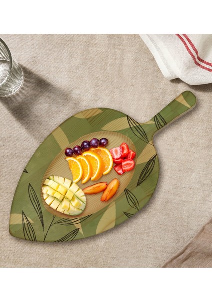Gift Yapraklar Tasarımlı Yaprak Şeklinde Doğal Ahşap Servis ve Sunum Tabağı Model 8