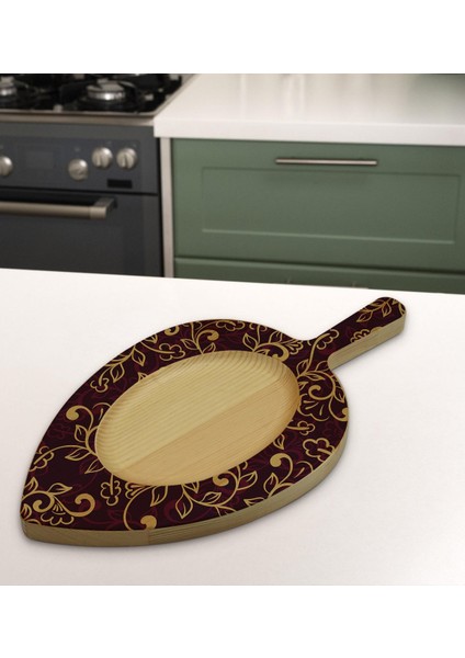 Gift Retro Motif Tasarımlı Yaprak Şeklinde Doğal Ahşap Servis ve Sunum Tabağı Model 13 modelleri