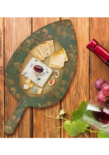Gift Retro Motif Tasarımlı Yaprak Şeklinde Doğal Ahşap Servis ve Sunum Tabağı Model 5