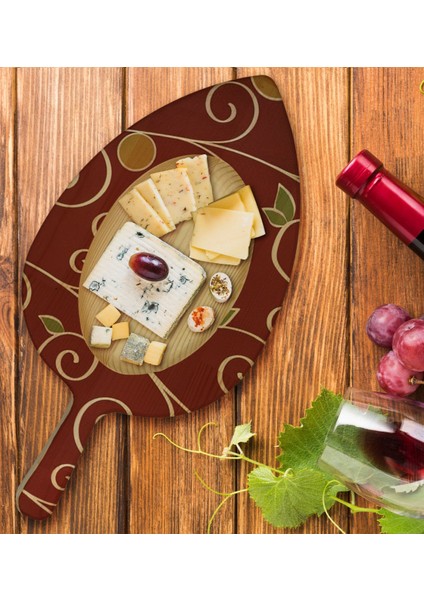 Gift Retro Motif Tasarımlı Yaprak Şeklinde Doğal Ahşap Servis ve Sunum Tabağı Model 1