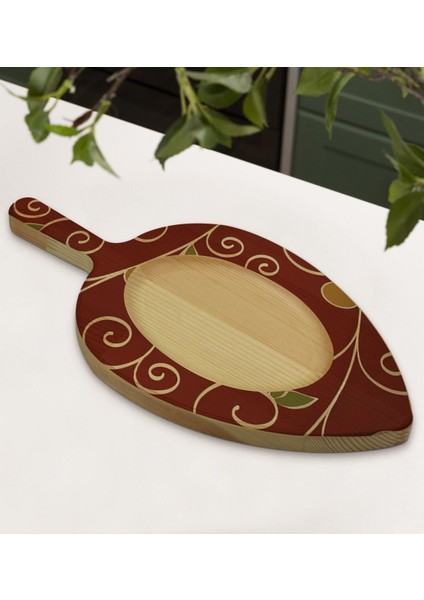 Gift Retro Motif Tasarımlı Yaprak Şeklinde Doğal Ahşap Servis ve Sunum Tabağı Model 1
