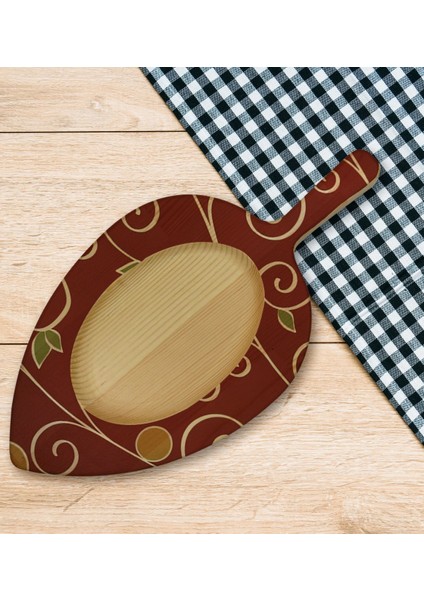 Gift Retro Motif Tasarımlı Yaprak Şeklinde Doğal Ahşap Servis ve Sunum Tabağı Model 1