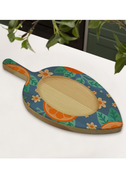 Gift Portakal Tasarımlı Yaprak Şeklinde Doğal Ahşap Servis ve Sunum Tabağı Model 1
