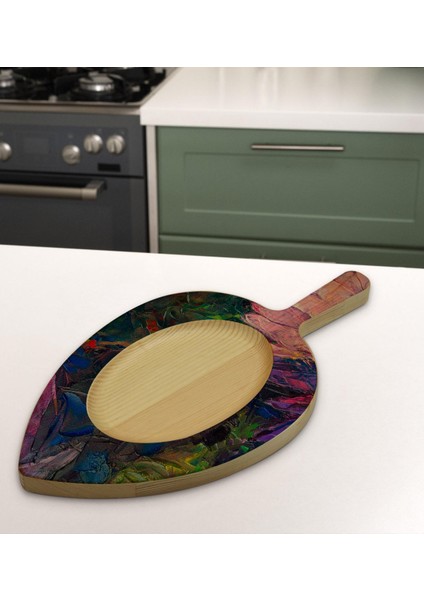 Gift Modern Art Tasarımlı Yaprak Şeklinde Doğal Ahşap Servis ve Sunum Tabağı Model 20
