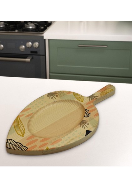 Gift Modern Art Tasarımlı Yaprak Şeklinde Doğal Ahşap Servis ve Sunum Tabağı Model 5