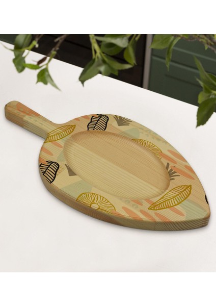 Gift Modern Art Tasarımlı Yaprak Şeklinde Doğal Ahşap Servis ve Sunum Tabağı Model 5