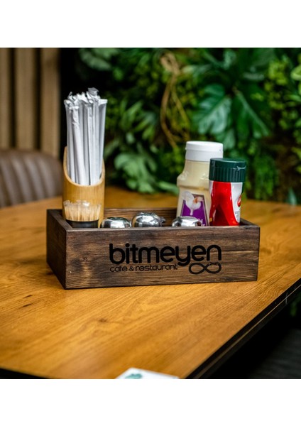 Restoran & Cafe & Barlara Özel Logolu Doğal Ahşap Dispenser Düzenleyici Model-2