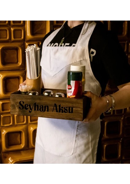 Restoran & Cafe & Barlara Özel Logolu Doğal Ahşap Dispenser Düzenleyici Model-2