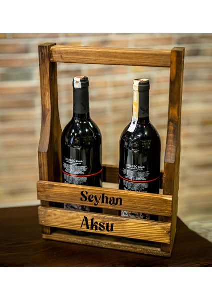 Kişiye Özel Isimli Doğal Ahşap Bira ve Şarap Taşıyıcı Stand