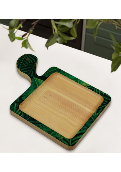 Gift Yapraklar Tasarımlı Kare Şeklinde Doğal Ahşap Servis ve Sunum Tabağı Model 10 modelleri