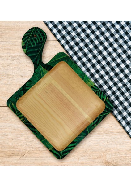 Gift Yapraklar Tasarımlı Kare Şeklinde Doğal Ahşap Servis ve Sunum Tabağı Model 10 indirimleri