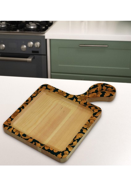 Gift Retro Motif Tasarımlı Kare Şeklinde Doğal Ahşap Servis ve Sunum Tabağı Model 15 fırsatları