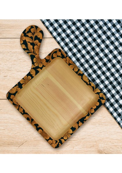 Gift Retro Motif Tasarımlı Kare Şeklinde Doğal Ahşap Servis ve Sunum Tabağı Model 15 indirimleri