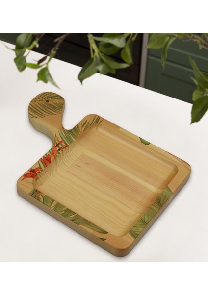 Gift Yapraklar Tasarımlı Kare Şeklinde Doğal Ahşap Servis ve Sunum Tabağı Model 6 modelleri