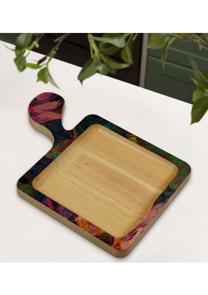 Gift Modern Art Tasarımlı Kare Şeklinde Doğal Ahşap Servis ve Sunum Tabağı Model 20 modelleri