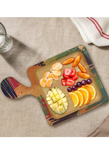 Gift Modern Art Tasarımlı Kare Şeklinde Doğal Ahşap Servis ve Sunum Tabağı Model 11