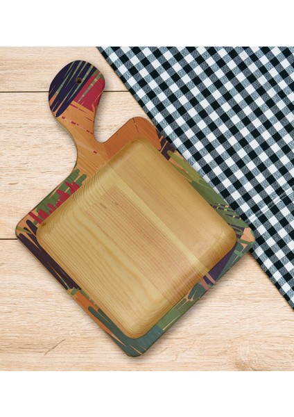 Gift Modern Art Tasarımlı Kare Şeklinde Doğal Ahşap Servis ve Sunum Tabağı Model 11