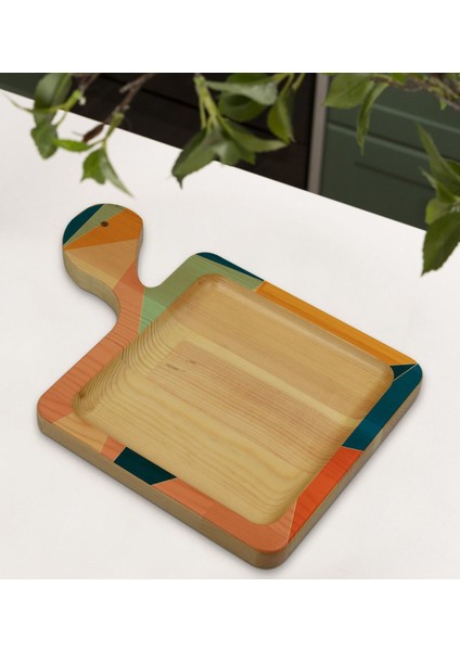 Gift Modern Art Tasarımlı Kare Şeklinde Doğal Ahşap Servis ve Sunum Tabağı Model 8 modelleri