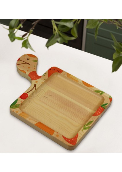 Gift Meyveler Tasarımlı Kare Şeklinde Doğal Ahşap Servis ve Sunum Tabağı Model 3 modelleri