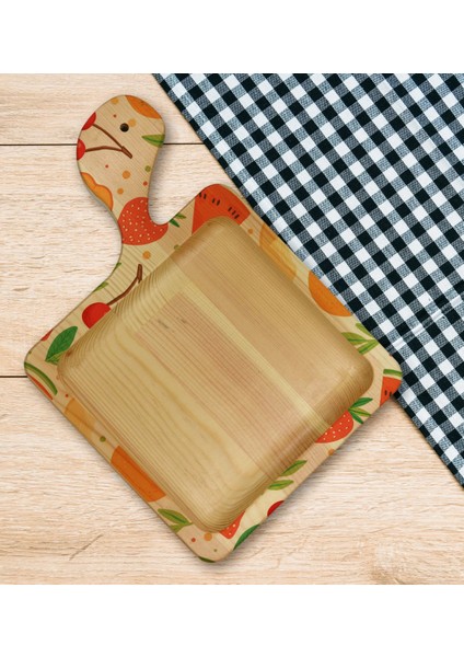 Gift Meyveler Tasarımlı Kare Şeklinde Doğal Ahşap Servis ve Sunum Tabağı Model 3 indirimleri
