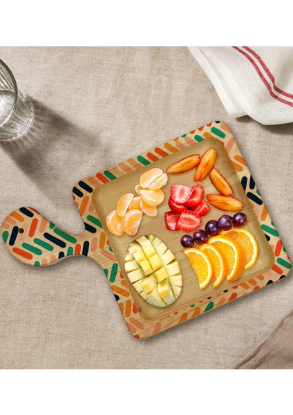 Gift Modern Art Tasarımlı Kare Şeklinde Doğal Ahşap Servis ve Sunum Tabağı Model 2