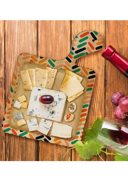 Gift Modern Art Tasarımlı Kare Şeklinde Doğal Ahşap Servis ve Sunum Tabağı Model 2