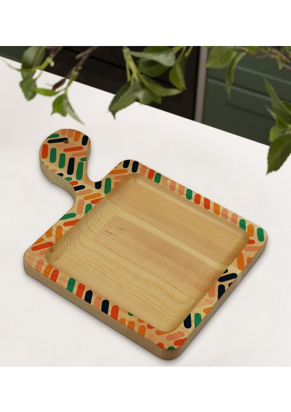 Gift Modern Art Tasarımlı Kare Şeklinde Doğal Ahşap Servis ve Sunum Tabağı Model 2