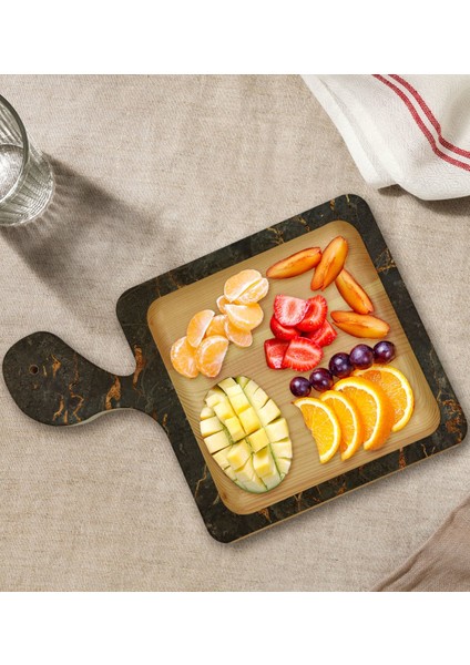 Gift Mermer Tasarımlı Kare Şeklinde Doğal Ahşap Servis ve Sunum Tabağı Model 8