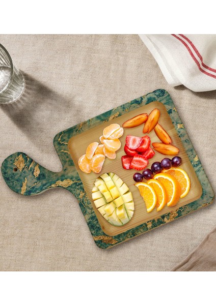 Gift Mermer Tasarımlı Kare Şeklinde Doğal Ahşap Servis ve Sunum Tabağı Model 9