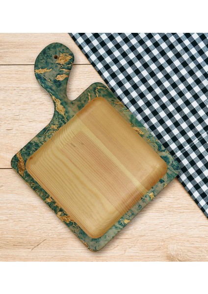 Gift Mermer Tasarımlı Kare Şeklinde Doğal Ahşap Servis ve Sunum Tabağı Model 9 indirimleri