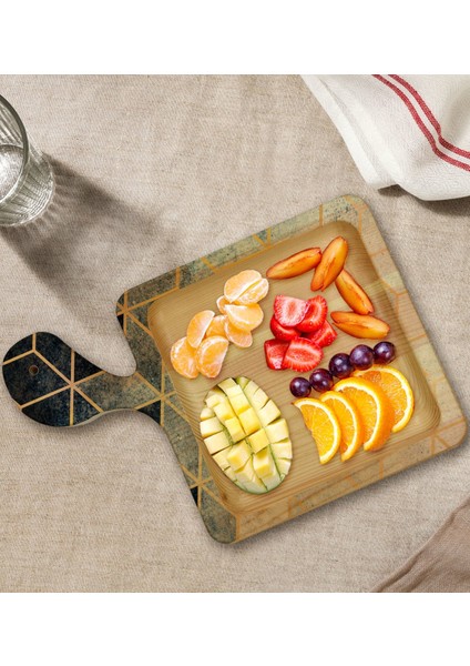 Gift Mermer Tasarımlı Kare Şeklinde Doğal Ahşap Servis ve Sunum Tabağı Model 6