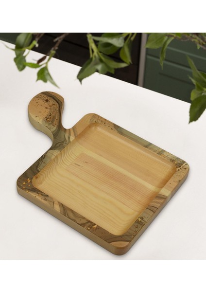 Gift Mermer Tasarımlı Kare Şeklinde Doğal Ahşap Servis ve Sunum Tabağı Model 5