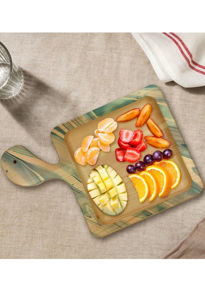 Gift Mermer Tasarımlı Kare Şeklinde Doğal Ahşap Servis ve Sunum Tabağı Model 2